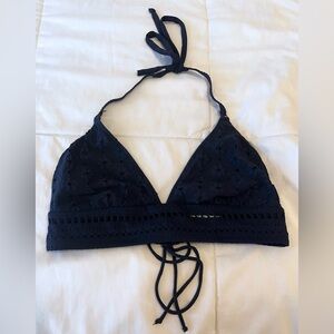 Robin Piccone Clarissa Halter Crochet Bikini Swim Top Navy Midnight size L